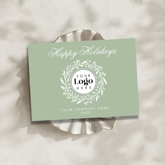 Custom Logo Sage Christmas Business Thank You Card (Creator Uploaded)
