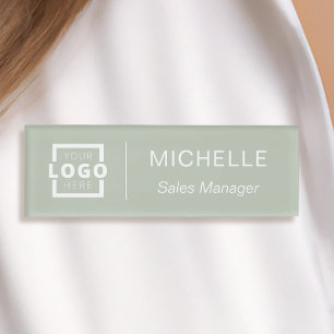 Custom Logo Sage Green Business Employee Staff Name Tag