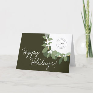 Custom Logo Sage Green Wreath Creative Company  Holiday Card