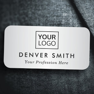 Custom logo satin grey gradient name and title name tag