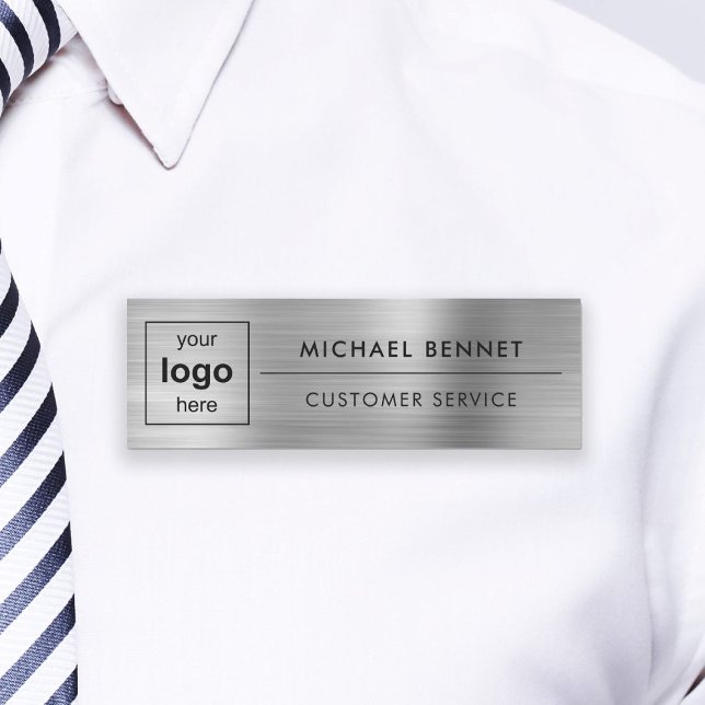 Custom Logo Silver Grey Professional Business Name Tag (Custom Logo Silver Gray Professional Business Name Tag)