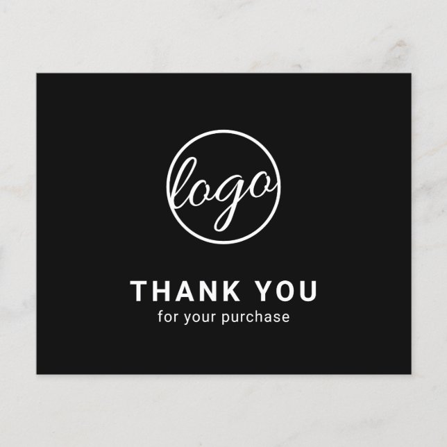 Custom Logo Simple Black Budget Thank You Card (Front)