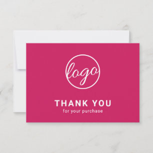 Custom Logo Simple Fuschia Hot Pink Business Thank You Card