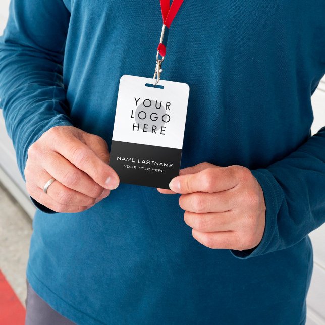 Custom Logo Simple Modern Black White Title Name ID Badge (Creator Uploaded)