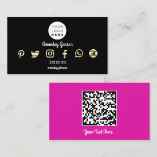 Custom Logo Social Media Gold Pink QR Code Pinter Business Card