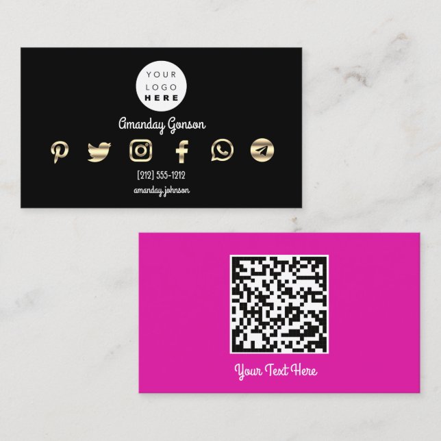  Custom Logo Social Media Gold Pink QR Code Pinter Business Card (Front/Back)