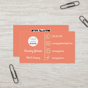 Custom Logo Social Media Gold QR Code Coral Business Card