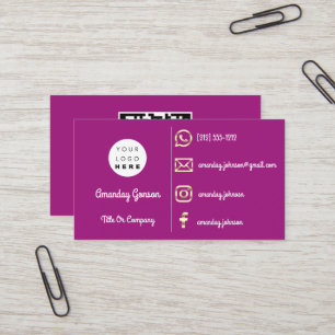 Custom Logo Social Media Gold QR Code Purple Business Card