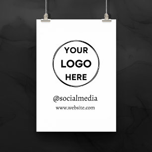 Custom Logo Social Media Minimalist Business White Poster