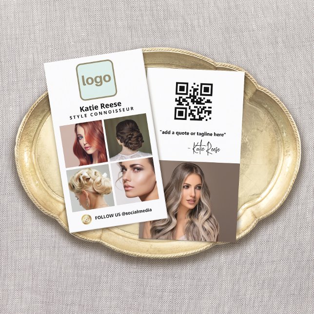 Custom Logo Social Media Photo Card - Instagram (4 photo grid  business card with logo  and instagram social media networking icon and QR Code)