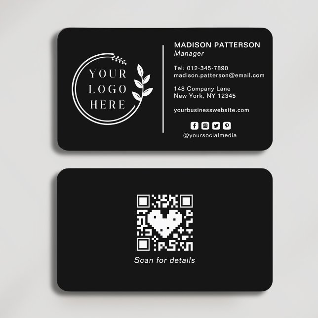 Custom Logo Social Media QR Code Business Card (Creator Uploaded)