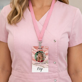 custom logo staff Photo pink glitter salon spa ID Badge