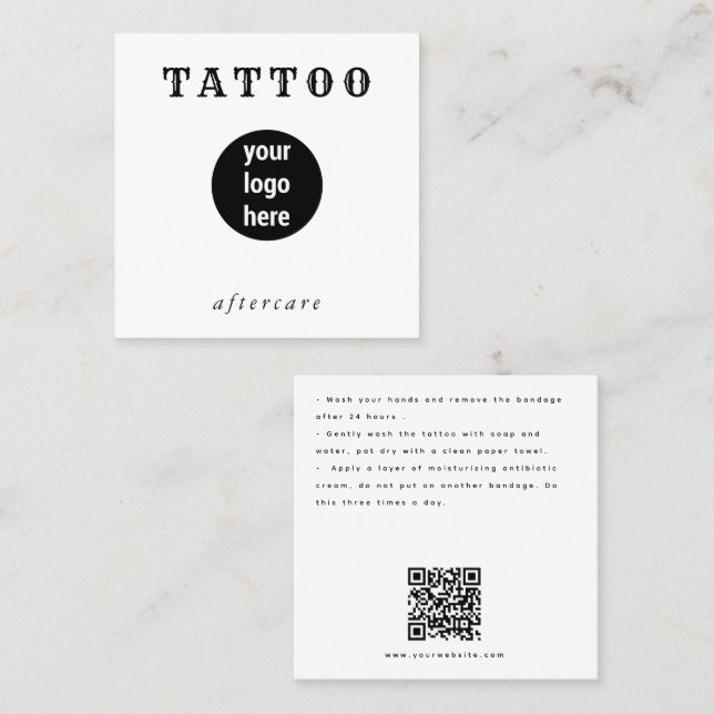 Custom Logo Tattoo Aftercare Instructions QR Code Square Business Card (Front/Back)
