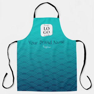 Custom Logo Teal Blue Japanese Wave Apron