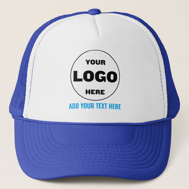 Custom Logo & Text Baseball Trucker Hat - Blue Cap (Front)