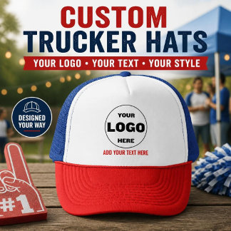 Custom Logo & Text Baseball Trucker Hat - Red Caps