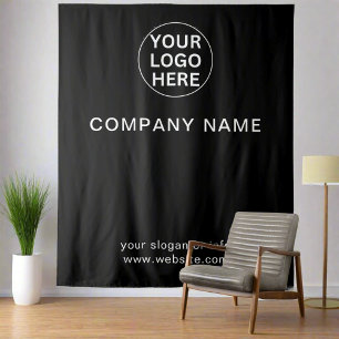 Custom Logo & Text Branded Business Black & White  Tapestry