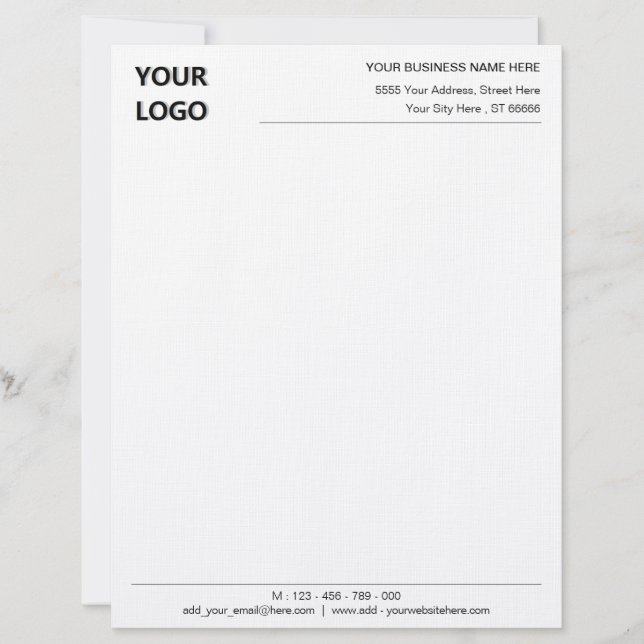 Custom Logo Text Business Personalised Letterhead (Front)