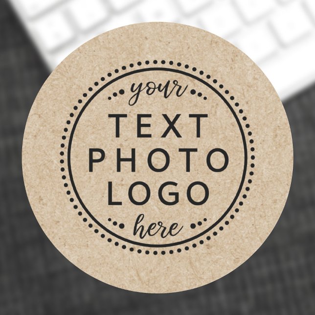Custom logo text  create your own Kraft paper look Classic Round Sticker (Kraft paper look custom logo sticker)
