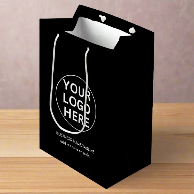 Custom Logo & Text l Professional Business Black Medium Gift Bag (Creator Uploaded)