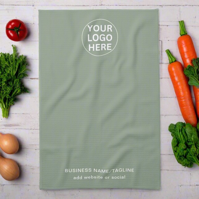 Custom Logo & Text l Sage Green Branded Business  Tea Towel (Creator Uploaded)