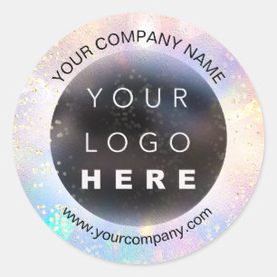 Custom Logo Text Name Gold Confetti Holographic Classic Round Sticker