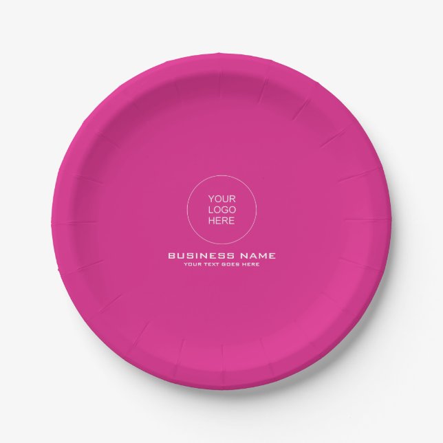 Custom Logo Text Pink Solid Colour Template Round Paper Plate (Front)