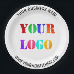 Custom Logo Text Promotional Business Paper Plates<br><div class="desc">Custom Colours and Fonts - Design Your Own Personalised Party Plates example with Your Company Logo or Photo and Name Website or Custom Text Branded Promotional Business or Modern Wedding - Party Paper Plates template / Supplies Tableware / Home Living Corporate Gifts - Add Your Logo / Image - Photo...</div>