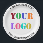 Custom Logo Text Promotional Business Paper Plates<br><div class="desc">Custom Colours and Fonts - Design Your Own Personalised Party Plates example with Your Company Logo or Photo and Name Website or Custom Text Branded Promotional Business or Modern Wedding - Party Paper Plates template / Supplies Tableware / Home Living Corporate Gifts - Add Your Logo / Image - Photo...</div>