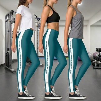 Custom Logo & Text Promotional Teal and White Leggings
