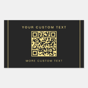 Custom Logo Text QR Code Template Black & Gold Rectangular Sticker