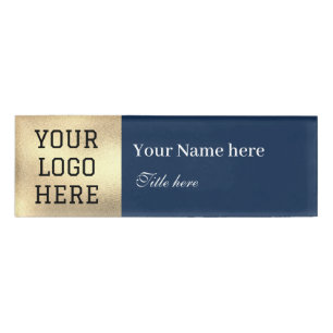 Custom Logo Title Simple Navy Blue Business Name Tag