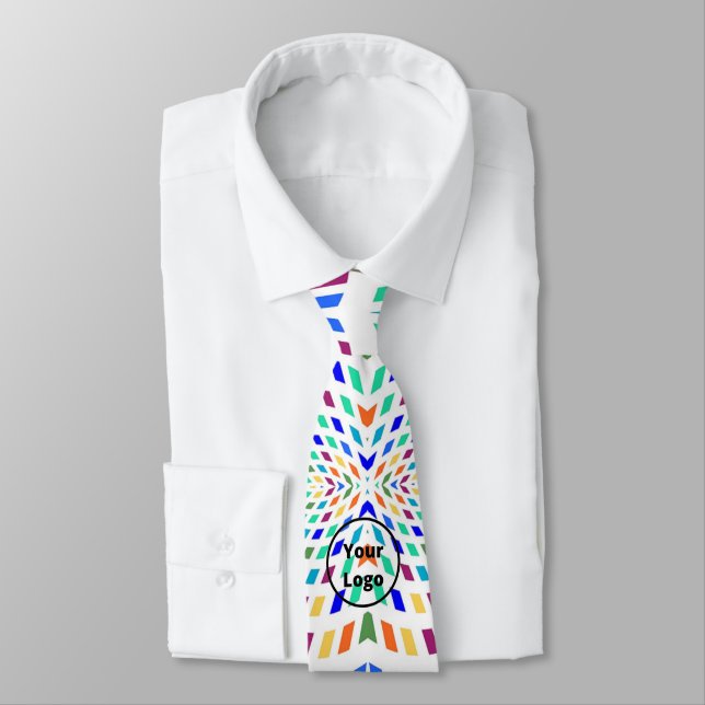 Custom logo wavy colourful rectangles on white tie (Tied)
