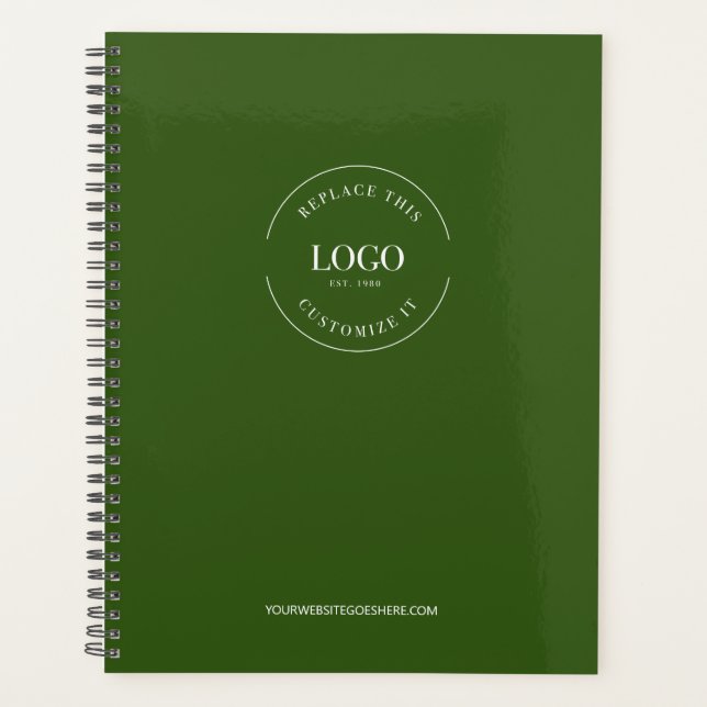Custom Logo website Simple Branded Green Planner (Front)