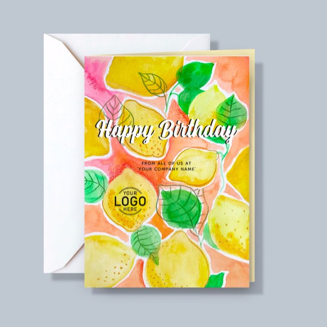 Custom Logo Whimsical Colourful Lemons Birthday Card (Creator Uploaded)