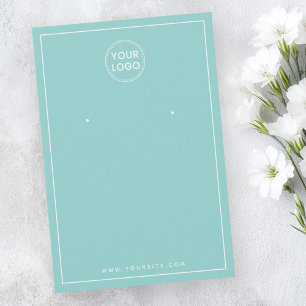 Custom logo white border aqua earring display card