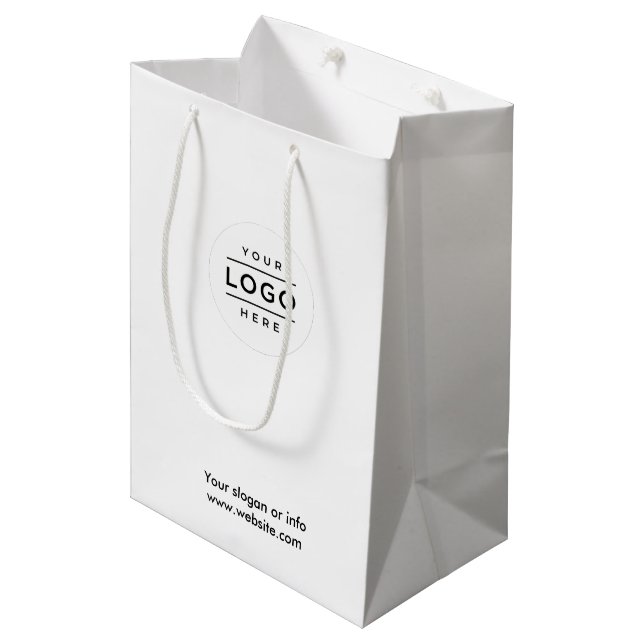 Custom Logo White Gift Bag with Business Branding (Front Angled)