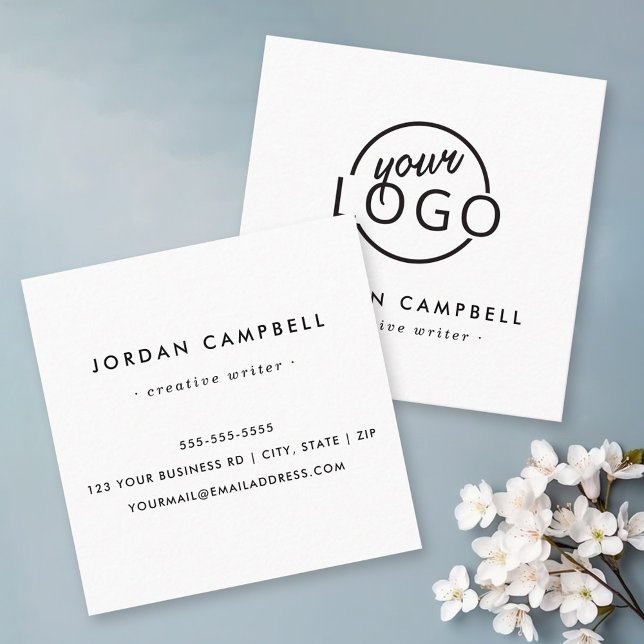 Custom logo white modern minimalist square business card (Creator Uploaded)
