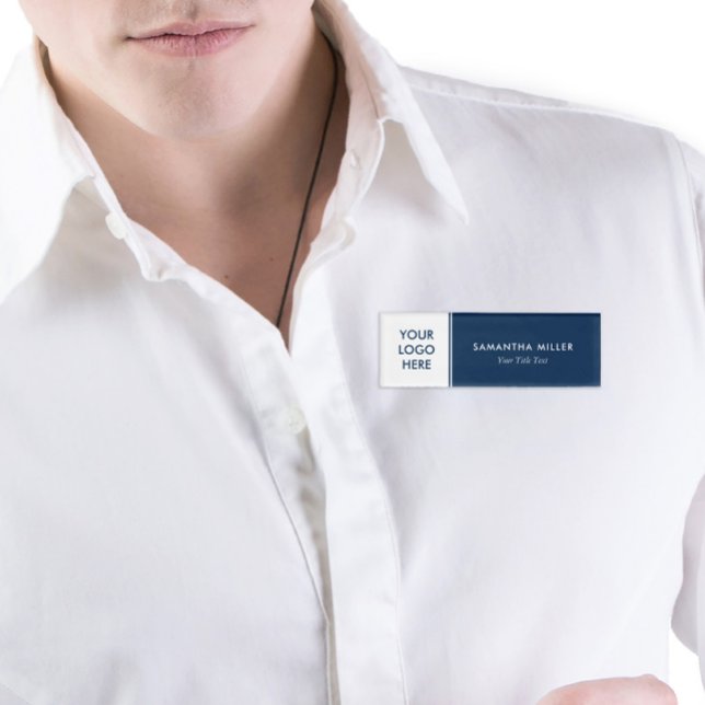 Custom Logo White & Navy Blue Monogram Name Tag (Creator Uploaded)