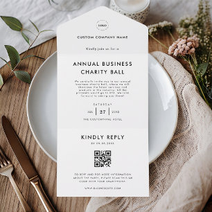 Custom Logo White QR Code RSVP Business Event All In One Invitation