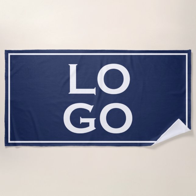 Custom Logo with Frame on Navy Blue Beach Towel (Front)