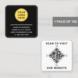 Custom Logo With QR Code Modern Black and White Square Business Card