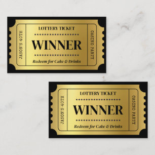 Custom Lottery Ticket for Casino Party, Black Gold Card