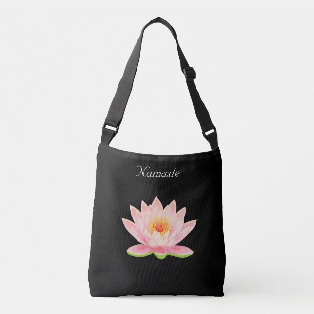 Custom Lotus Flower on Black Namaste Crossbody Bag (Front)