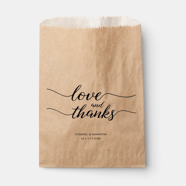 Custom Love and thanks Script Wedding treat Favour Bag (Front)
