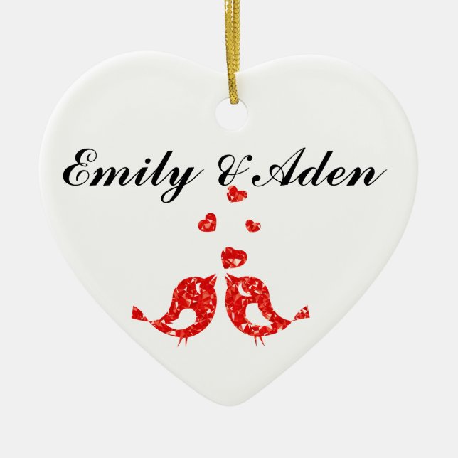 Custom Love Birds Ceramic Ornament (Front)