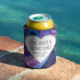 Custom Love, Booze, & Cosmic Vibes Wedding Can Cooler