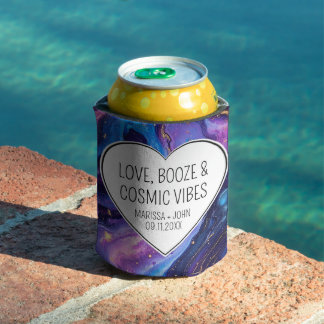 Custom Love, Booze, & Cosmic Vibes Wedding  Can Cooler