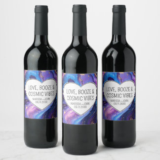 Custom Love, Booze, & Cosmic Vibes Wedding Wine Label