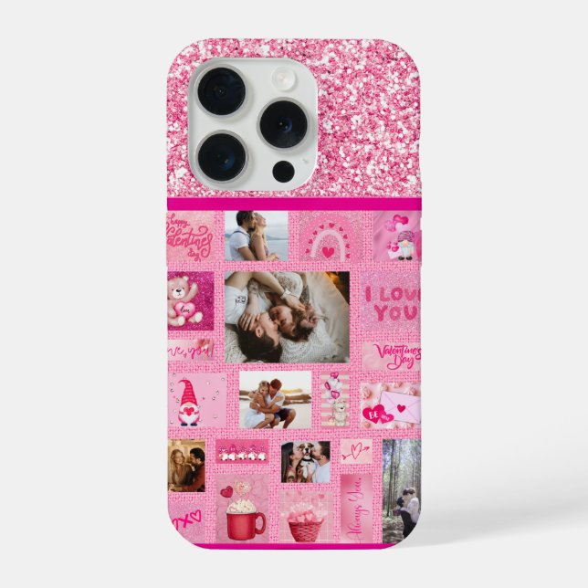 Custom Love Collage with 6 Photos Pink Cute iPhone Case (Back)